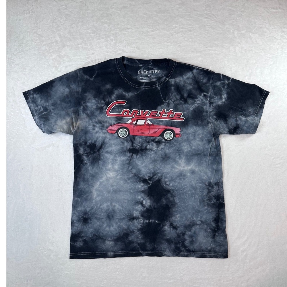 Chemistry Corvette Tie Dye Graphic T-Shirt Mens Medium Black Grey GM Licensed
